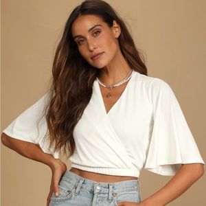 NWOT lulus white cropped butterfly sleeve top